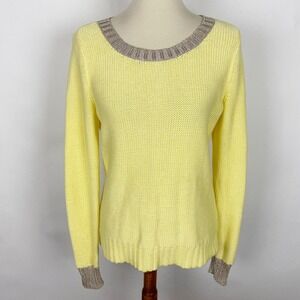 Banana Republic‎ Yellow Cotton w/Gold Metallic Trim Round Neck Sweater Women M